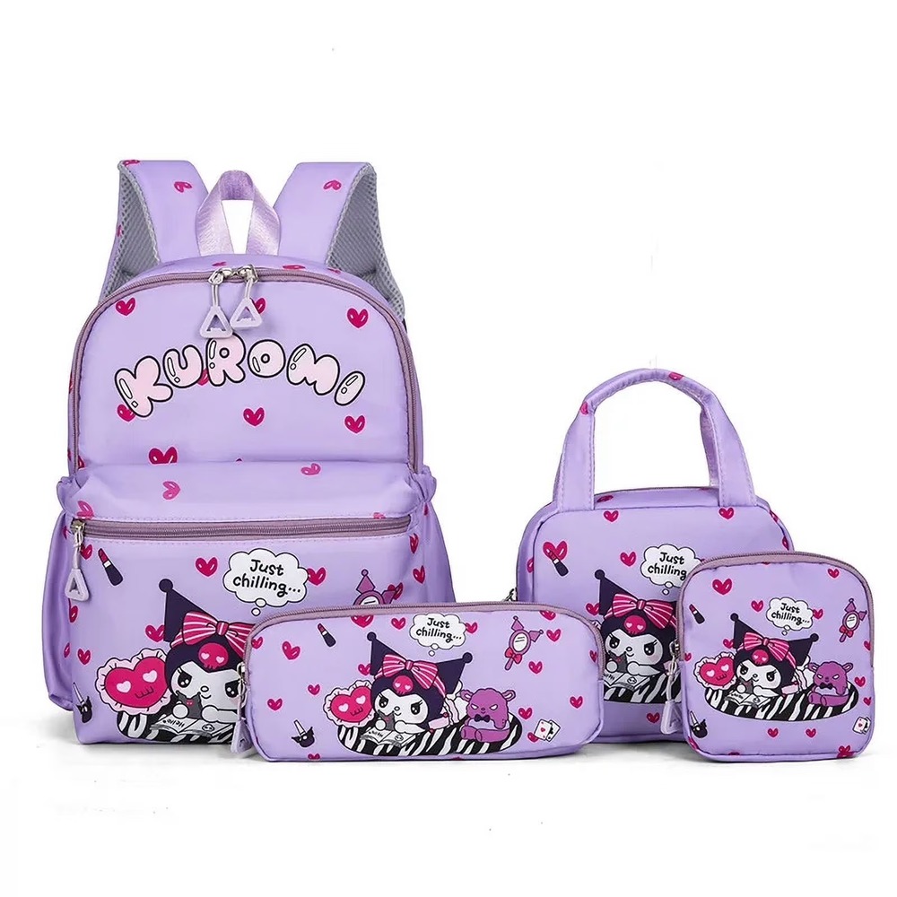 Kuromi Backpack Set 4pcs Purple Hello Kitty Melody School Crossbody Pencil Case